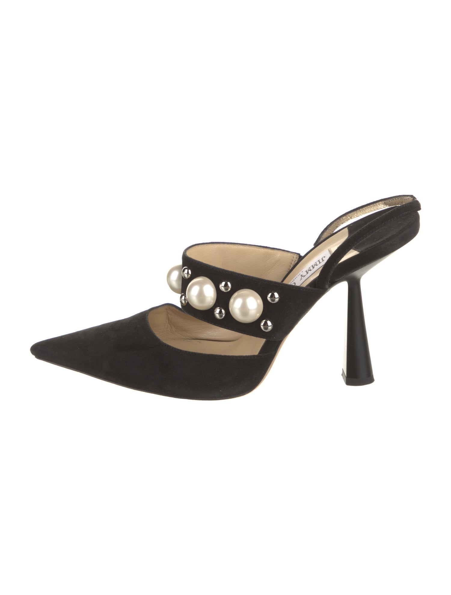 Jimmy Choo Faux Pearl Accents Suede Mules