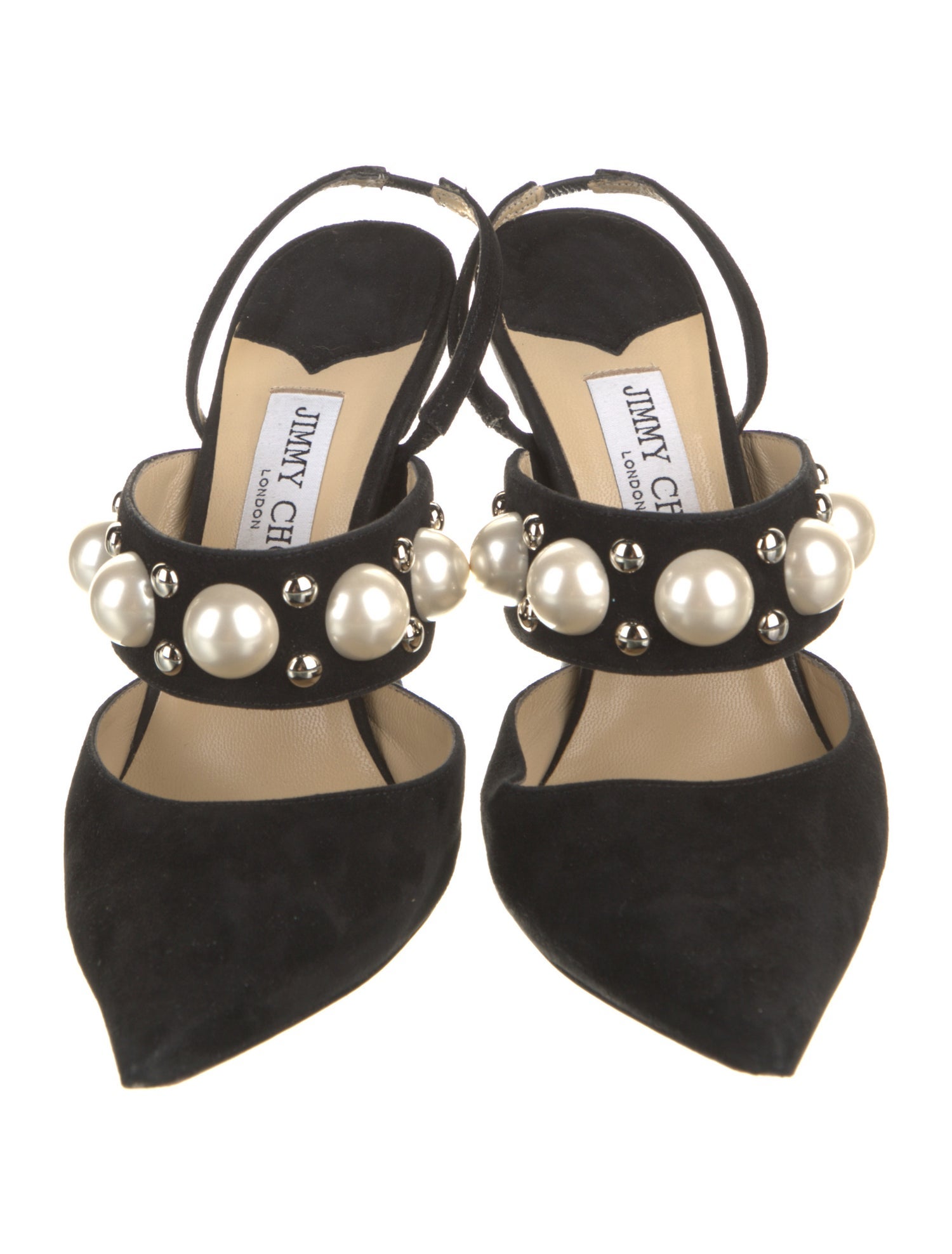 Jimmy Choo Faux Pearl Accents Suede Mules