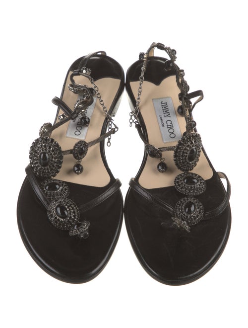 Jimmy Choo Leather Crystal Embellishments T-Strap Sandals