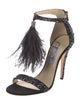Jimmy Choo Crystal Feather Trim T-Strap Sandals
