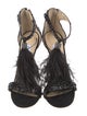 Jimmy Choo Crystal Feather Trim T-Strap Sandals