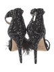 Jimmy Choo Crystal Feather Trim T-Strap Sandals