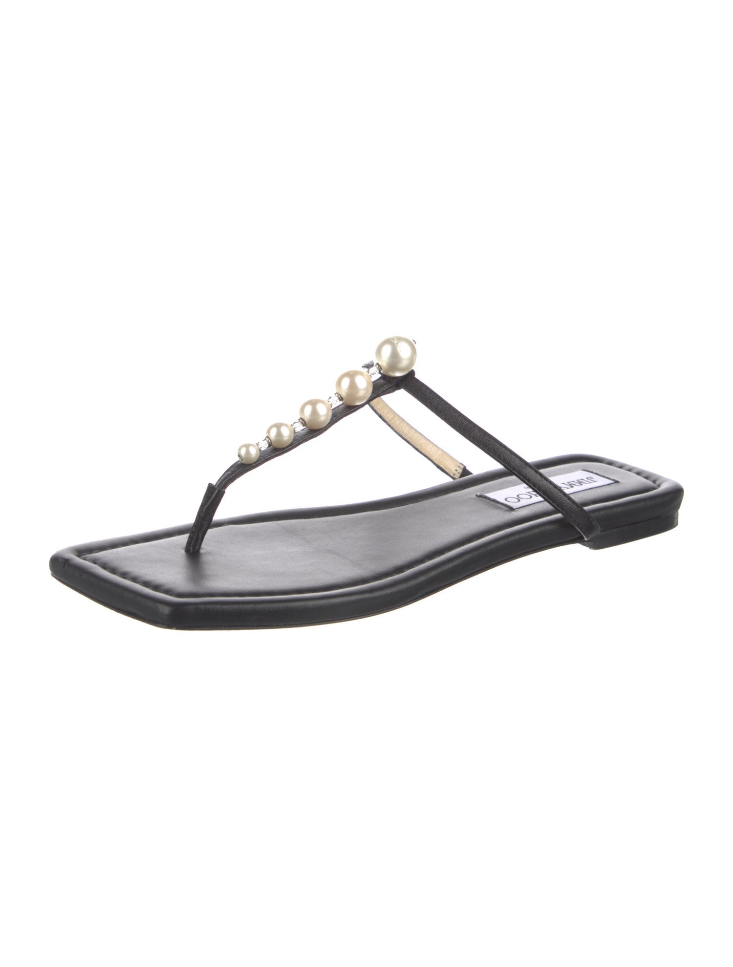 Jimmy Choo Faux Pearl Accents Leather T-Strap Sandals