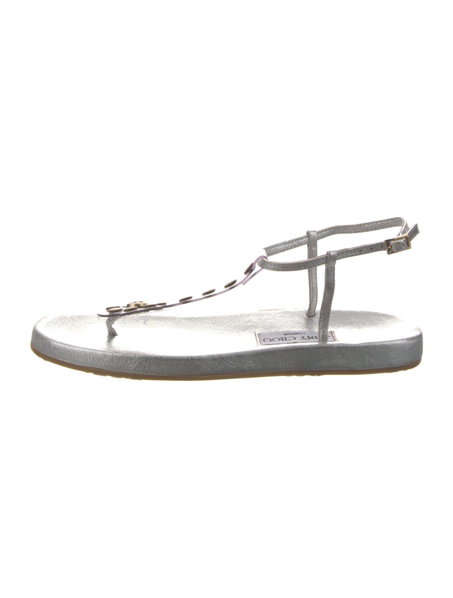 Jimmy Choo Leather Studded Accents T-Strap Sandals