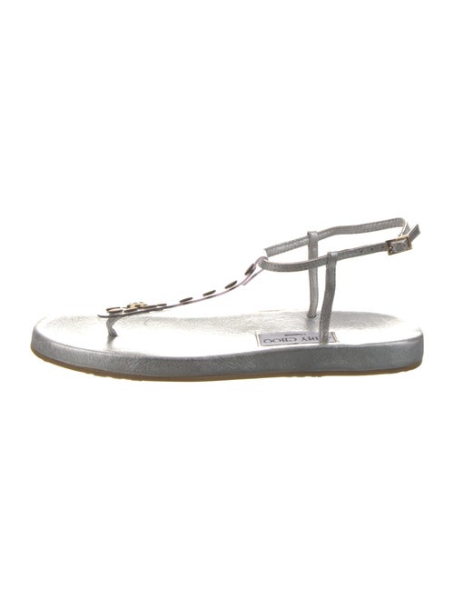 Jimmy Choo Leather Studded Accents T-Strap Sandals