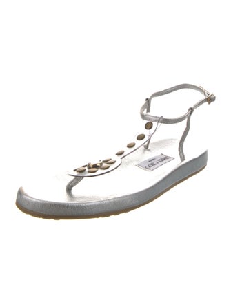 Jimmy Choo Leather Studded Accents T-Strap Sandals
