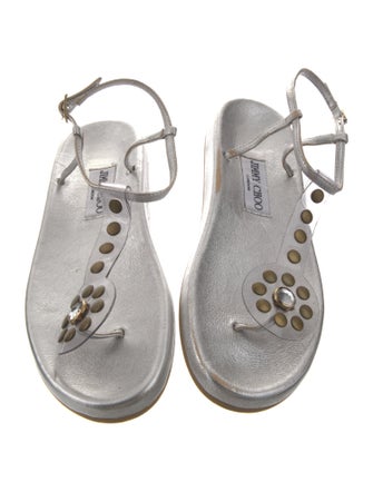 Jimmy Choo Leather Studded Accents T-Strap Sandals