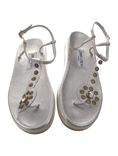 Jimmy Choo Leather Studded Accents T-Strap Sandals