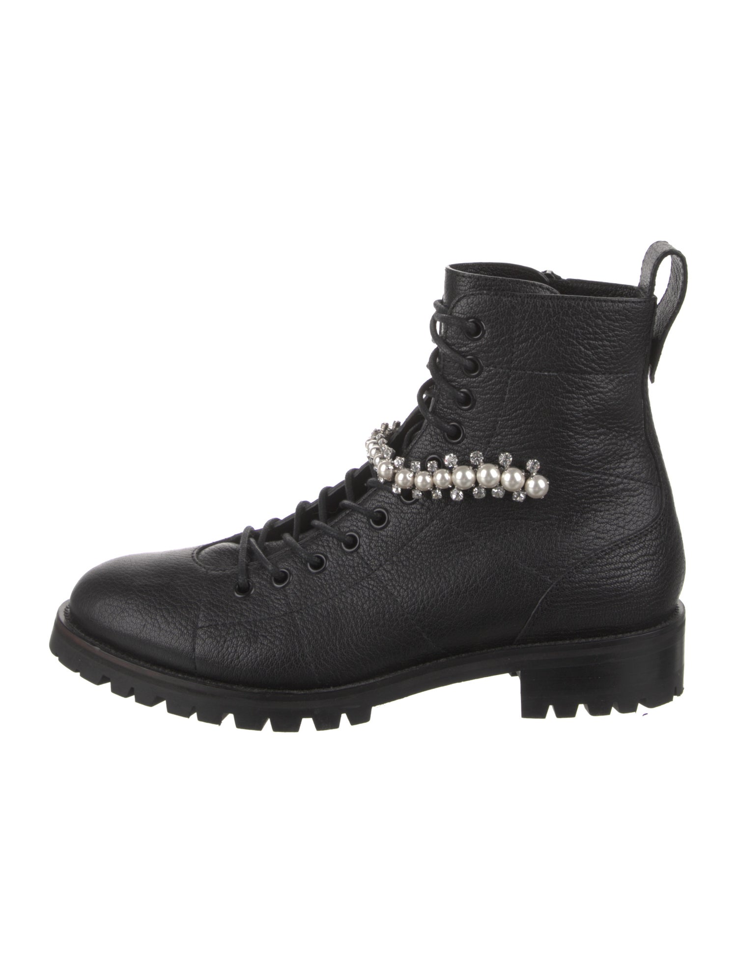 Jimmy Choo Leather Crystal Embellishments Combat Boots