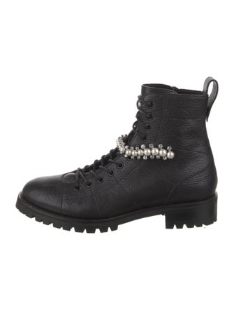 Jimmy Choo Leather Crystal Embellishments Combat Boots