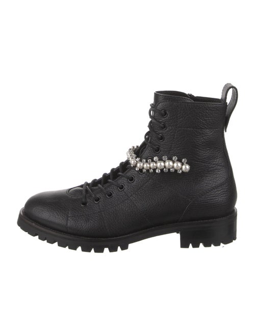 Jimmy Choo Leather Crystal Embellishments Combat Boots