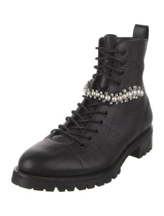 Jimmy Choo Leather Crystal Embellishments Combat Boots