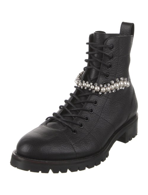 Jimmy Choo Leather Crystal Embellishments Combat Boots