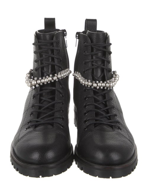 Jimmy Choo Leather Crystal Embellishments Combat Boots
