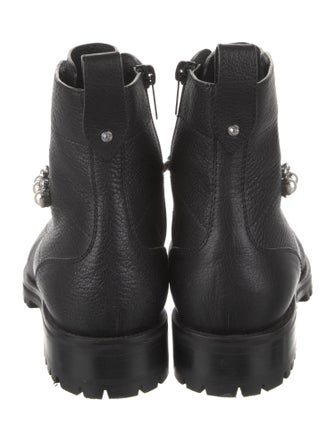 Jimmy Choo Leather Crystal Embellishments Combat Boots