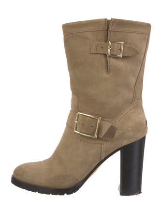 Jimmy Choo Suede Embroidered Accent Moto Boots