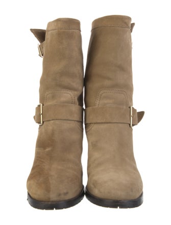 Jimmy Choo Suede Embroidered Accent Moto Boots