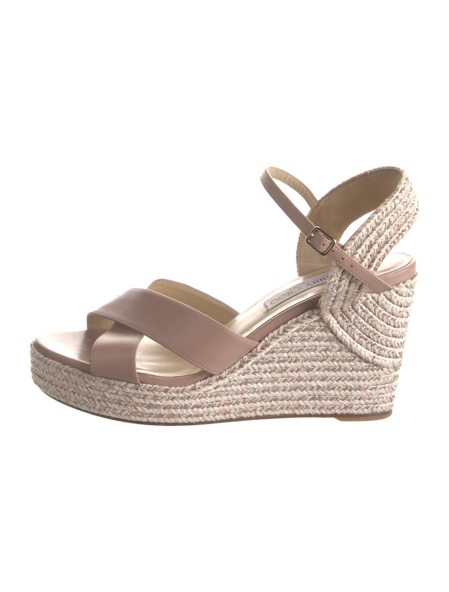 Jimmy Choo Raffia Leather Trim Embellishment Espadrilles