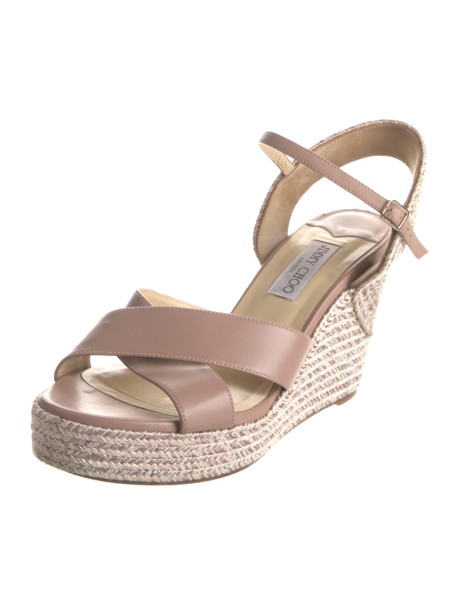 Jimmy Choo Raffia Leather Trim Embellishment Espadrilles