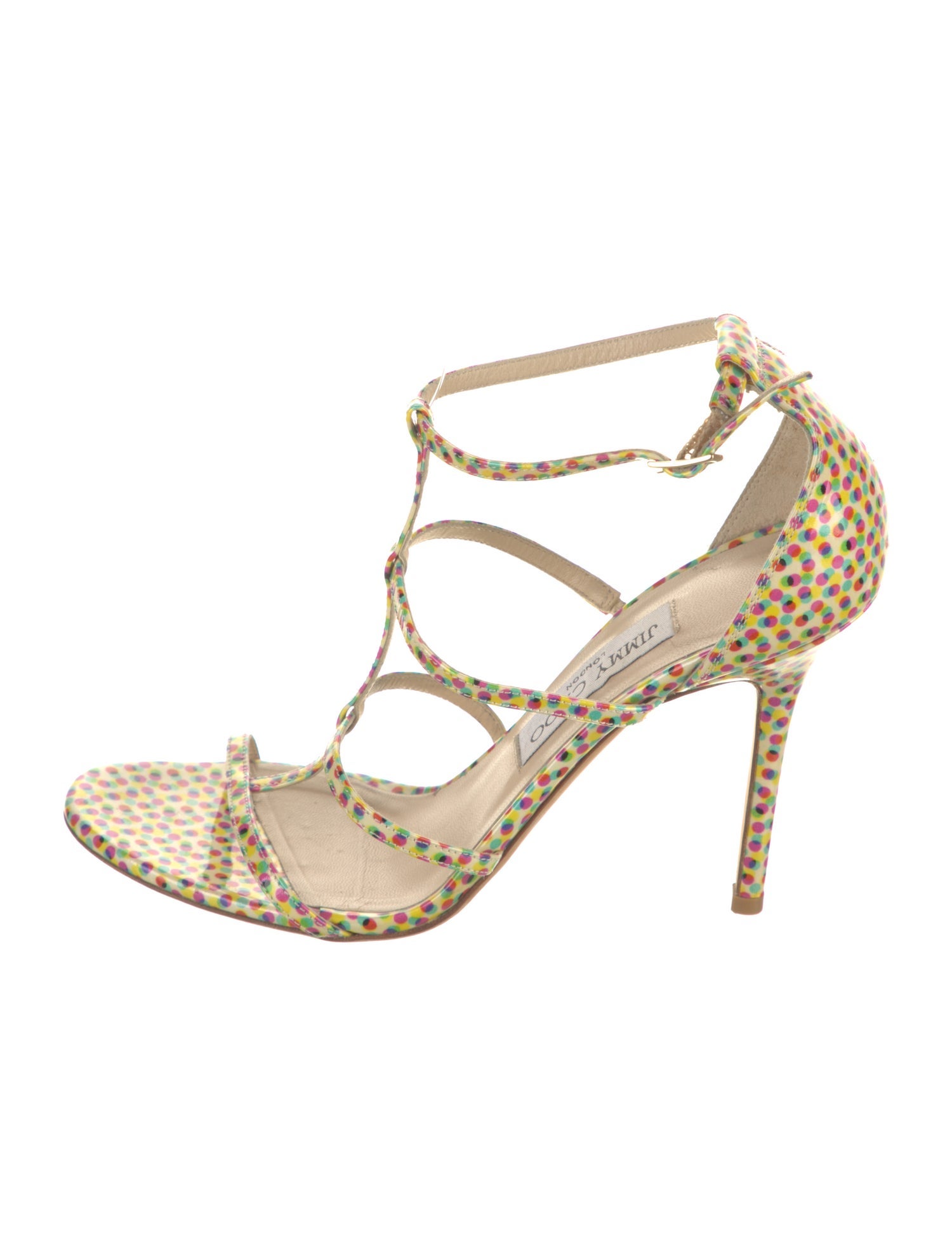 Jimmy Choo Patent Leather Animal Print T-Strap Sandals