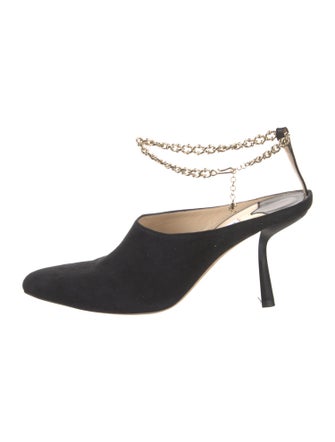 Jimmy Choo Suede Chain-Link Accents Slingback Pumps