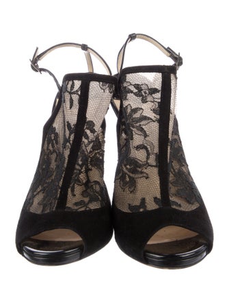 Jimmy Choo Suede Lace Pattern Slingback Pumps