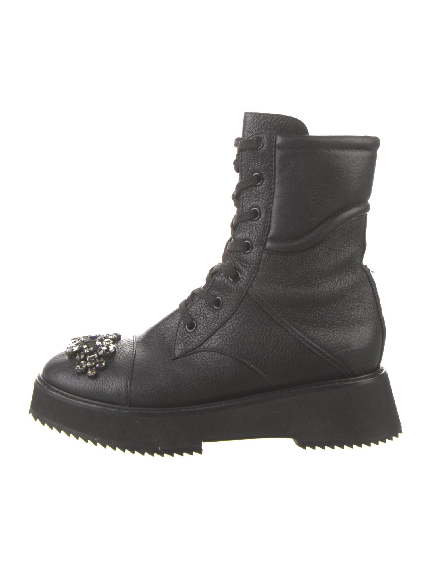 Jimmy Choo Leather Crystal Embellishments Combat Boots