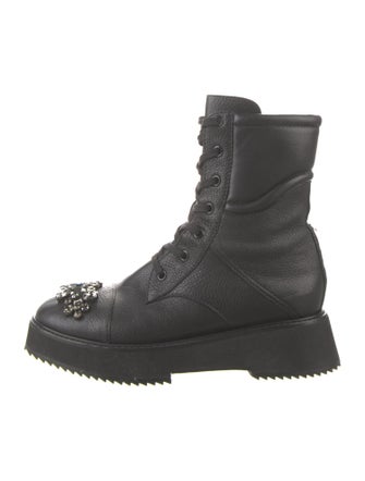 Jimmy Choo Leather Crystal Embellishments Combat Boots