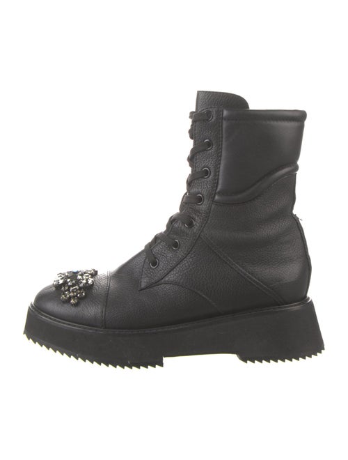 Jimmy Choo Leather Crystal Embellishments Combat Boots