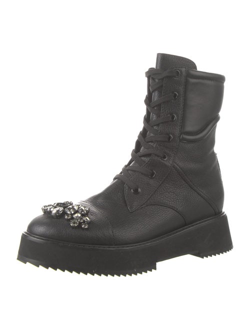 Jimmy Choo Leather Crystal Embellishments Combat Boots
