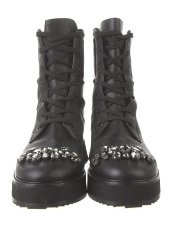 Jimmy Choo Leather Crystal Embellishments Combat Boots