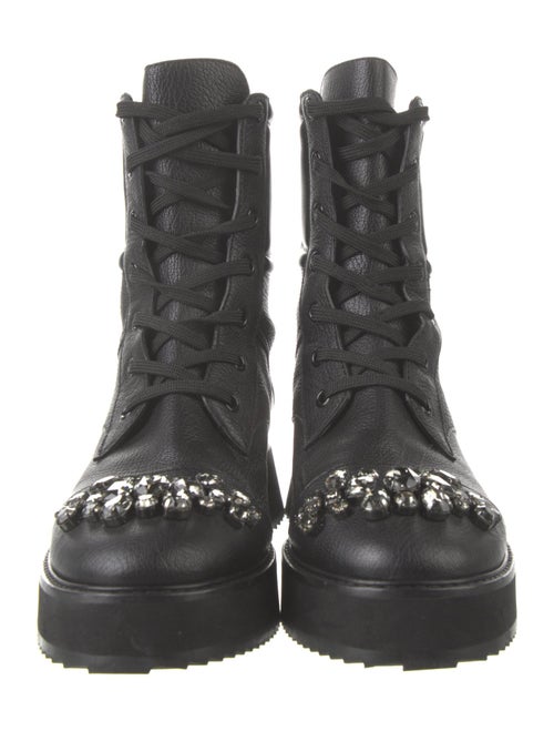 Jimmy Choo Leather Crystal Embellishments Combat Boots