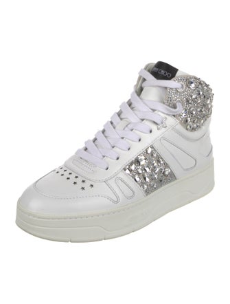 Jimmy Choo Faux Pearl Accents Leather Sneakers