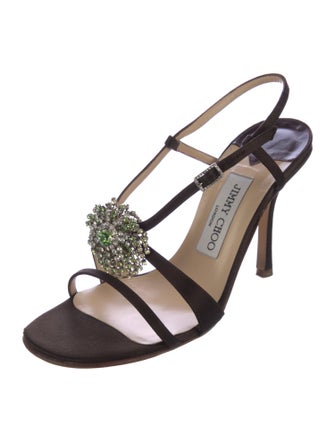 Jimmy Choo Satin Crystal Embellishments T-Strap Sandals