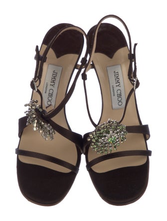 Jimmy Choo Satin Crystal Embellishments T-Strap Sandals