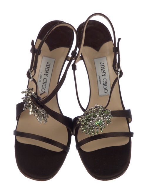 Jimmy Choo Satin Crystal Embellishments T-Strap Sandals
