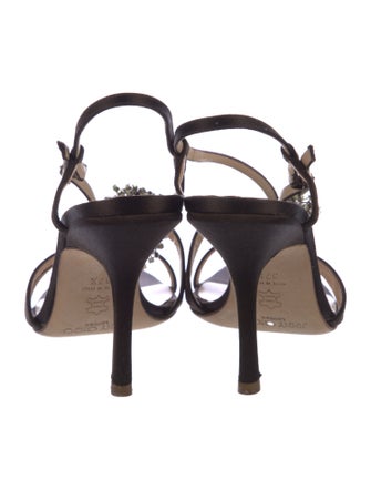 Jimmy Choo Satin Crystal Embellishments T-Strap Sandals