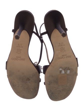 Jimmy Choo Satin Crystal Embellishments T-Strap Sandals