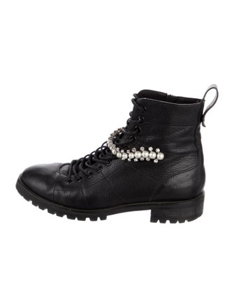 Jimmy Choo Leather Crystal Embellishments Combat Boots