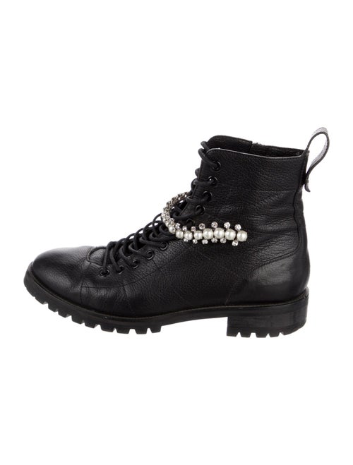 Jimmy Choo Leather Crystal Embellishments Combat Boots