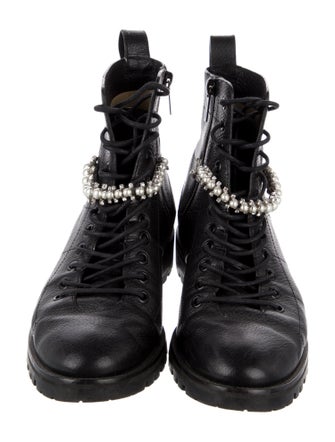 Jimmy Choo Leather Crystal Embellishments Combat Boots