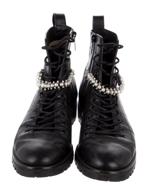 Jimmy Choo Leather Crystal Embellishments Combat Boots