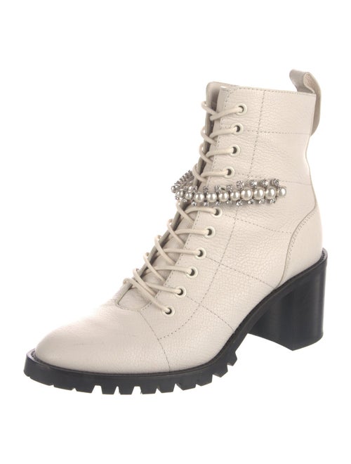 Jimmy Choo Faux Pearl Accents Leather Combat Boots