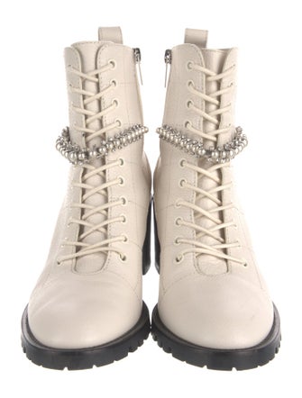 Jimmy Choo Faux Pearl Accents Leather Combat Boots