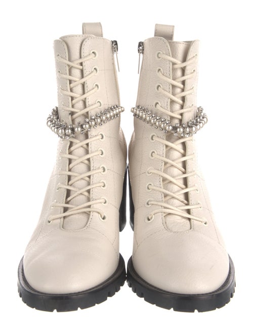 Jimmy Choo Faux Pearl Accents Leather Combat Boots