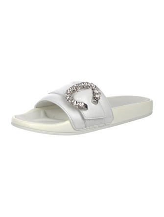 Jimmy Choo Leather Crystal Embellishments Slides