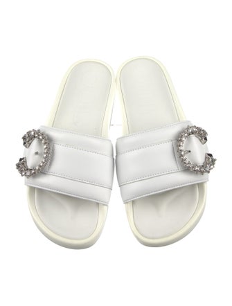 Jimmy Choo Leather Crystal Embellishments Slides