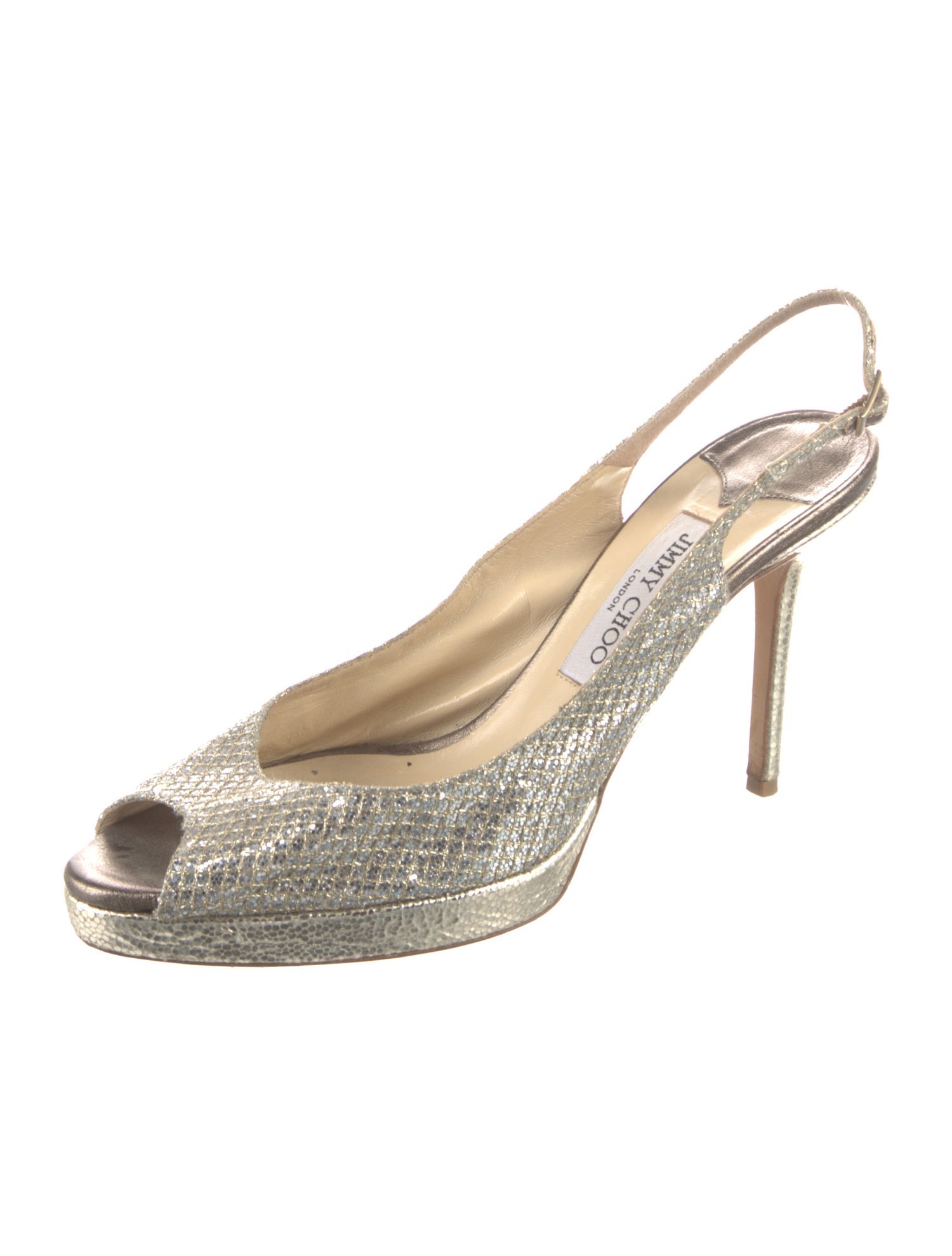 Jimmy Choo Leather Glitter Accents Slingback Pumps