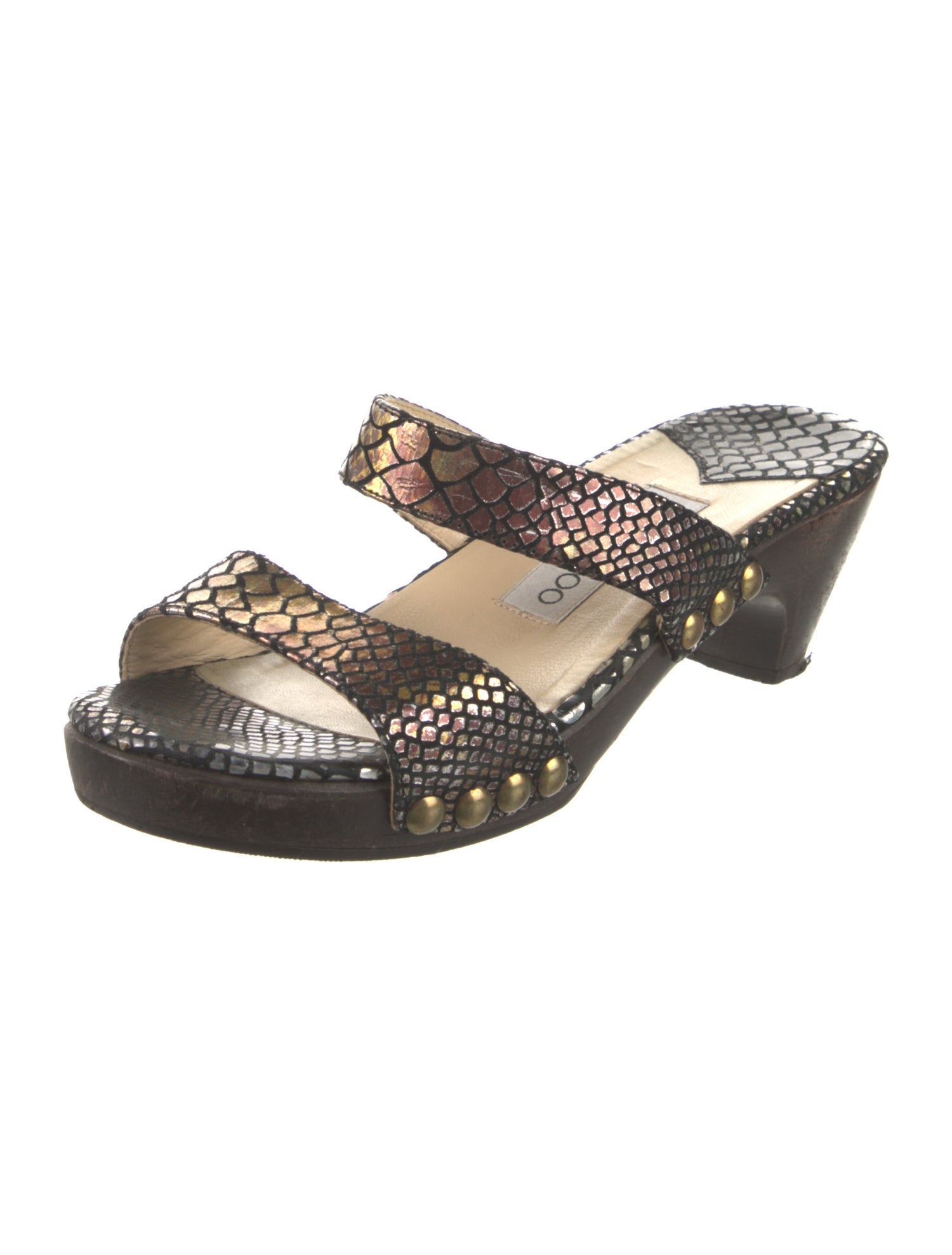 Jimmy Choo Embossed Leather Animal Print Slides