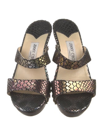 Jimmy Choo Embossed Leather Animal Print Slides